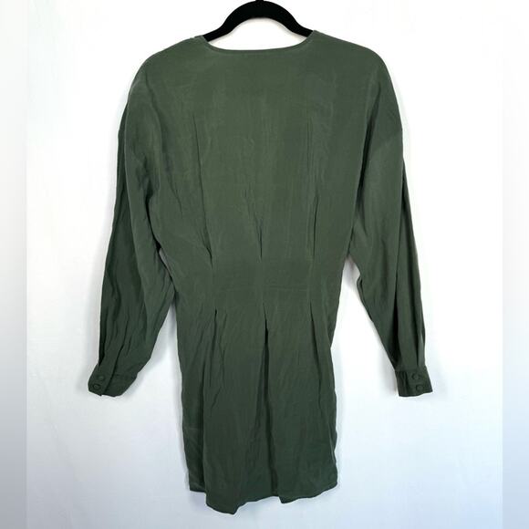 Zara V Neck Lace Up Corset Long Sleeves Flowy Mini Dress Khaki Green Size Large - Picture 10 of 14